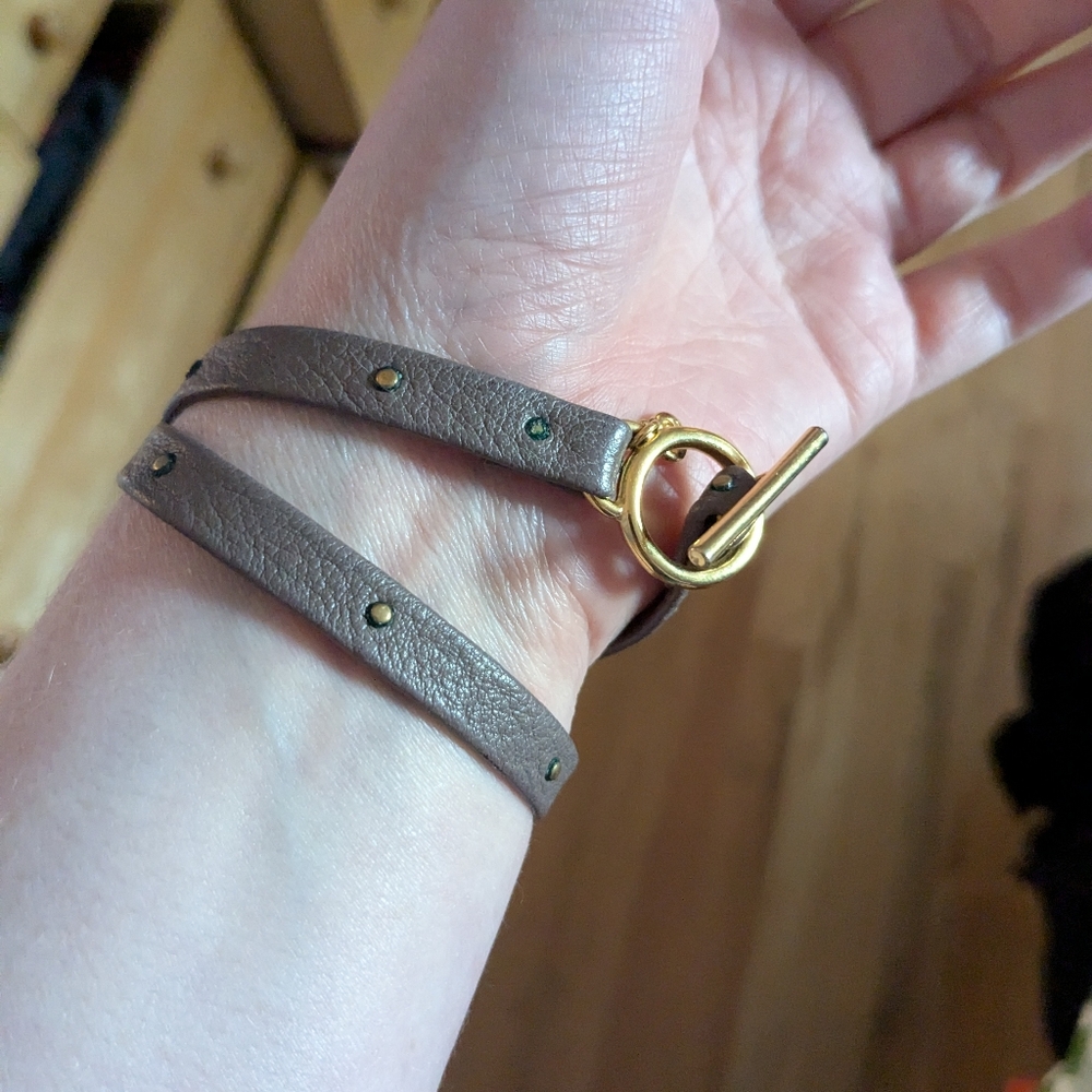 Wrap Leather Bracelet Gold Tone Studs